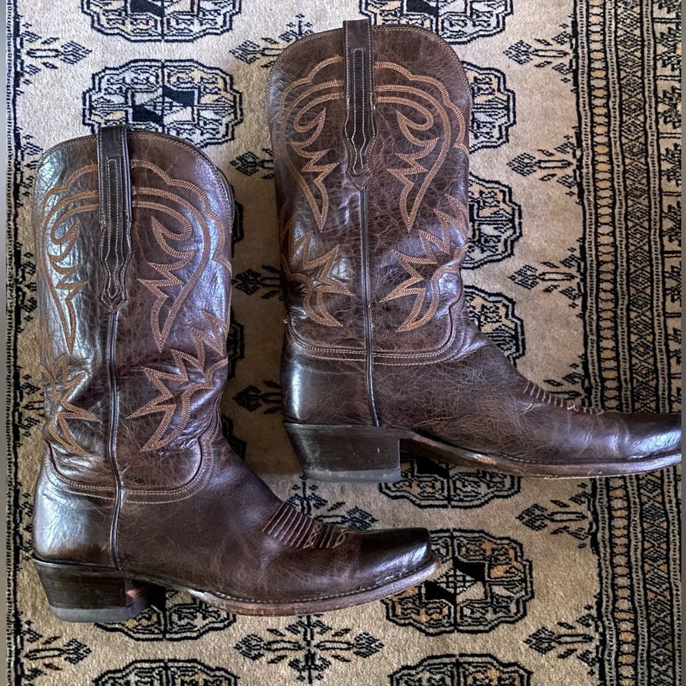 Lucchese Chocolate Brown Mad Dog Goat Leather Men's Boots, Size 9.5